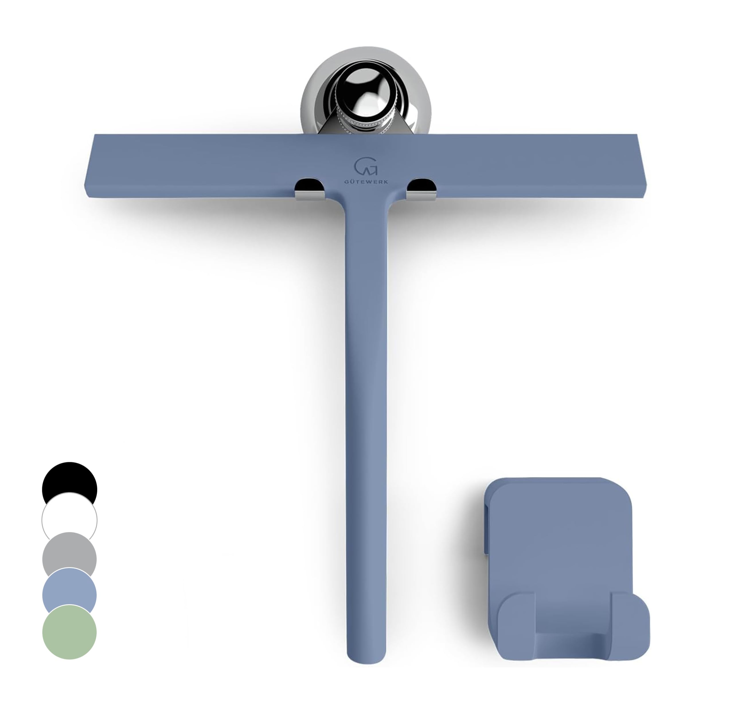 GÜTEWERK Silicone Shower Squeegee, 2-in-1 No-Drill Mount, Blue, 23 cm — image 1