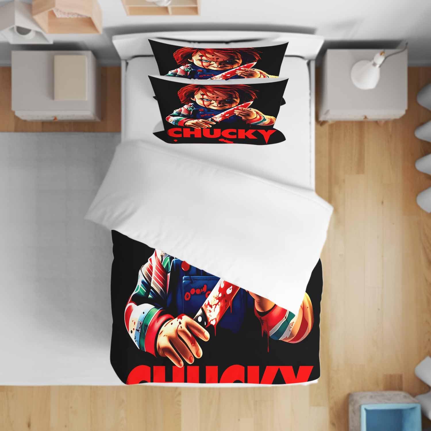 Fgolphd Horror Doll Character Duvet Cover Set, Soft Microfiber King-230x220cm Bedding with Zipper, All Seasons Bedroom Decor