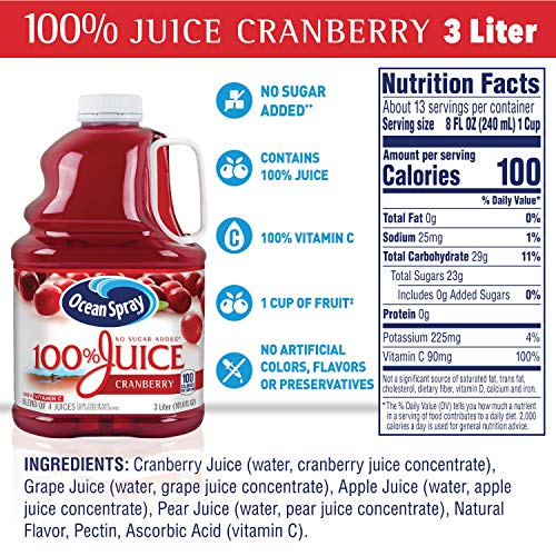 Image of Ocean Spray Cranberry Cocktail Juice, No Sugar Added, 3 Liter Bottle (Pack of 6)