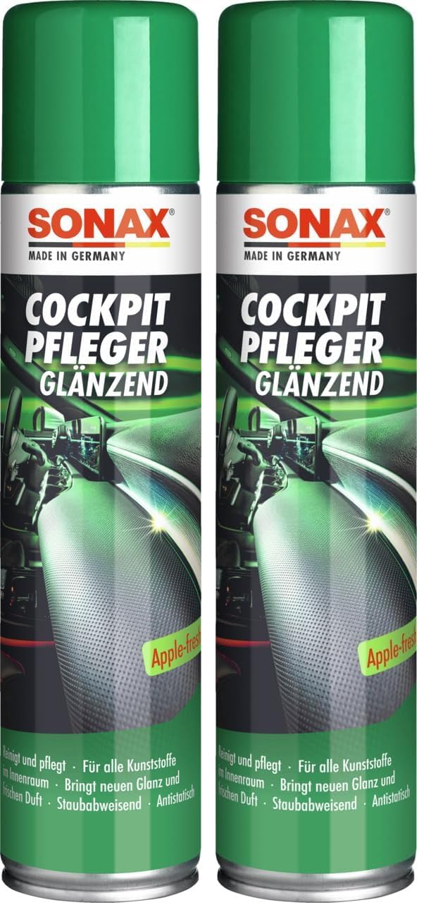 SONAX CockpitPfleger Apple-Fresh (400 ml) reinigt und pflegt alle Kunststoffteile im Auto | Art-Nr. 03443000 (Packung mit 2)