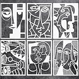 4 Pieces Abstract Face Pattern Stencils, 11.7x8.3 inch A4 Size Reusable Picasso Painting Templates in Creamy White PET for DIY Crafts on Walls, Furniture, Fabric & Photo Frames