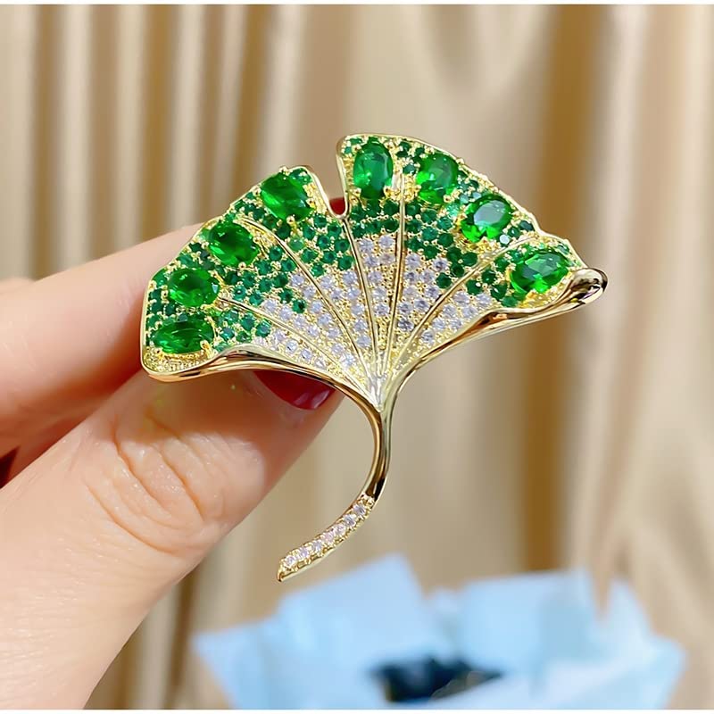 Broche feuille de ginkgo vert bijou émaillé haute finition