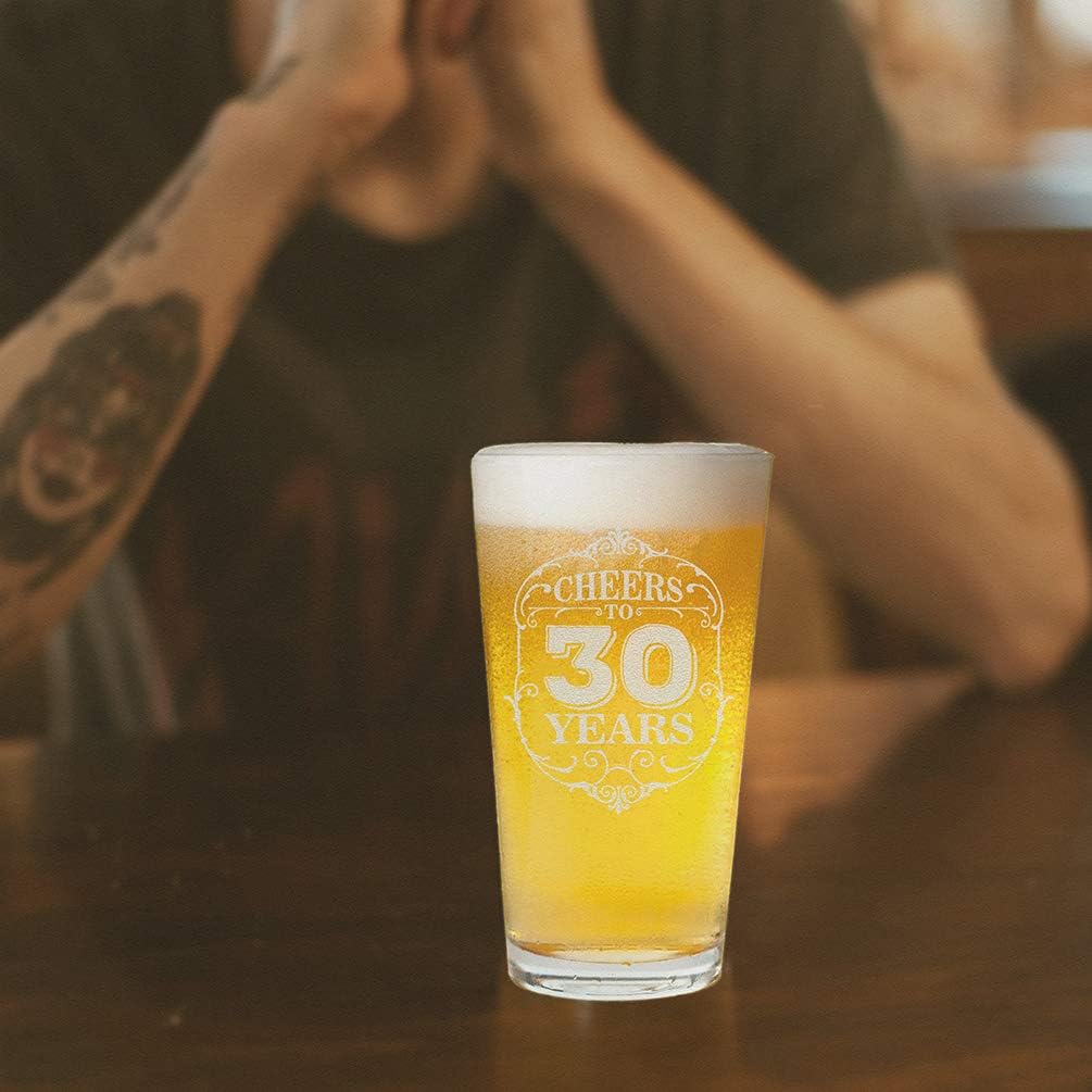 Veracco Cheers to 30 Years Pint Glass, 30th Birthday Beer Gift for Men Women, Dirty Thirty Beer Glass Thirty & Fabulous Birthday Gift