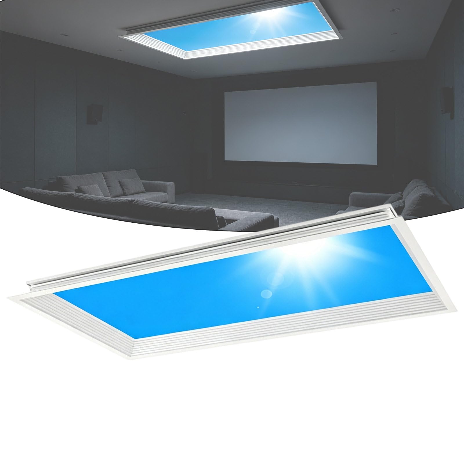 Plafonnier LED Bleu Ciel Panneau Lumineux pour Fausse Fenêtre de Bureau et Pièce d'Étude Confort