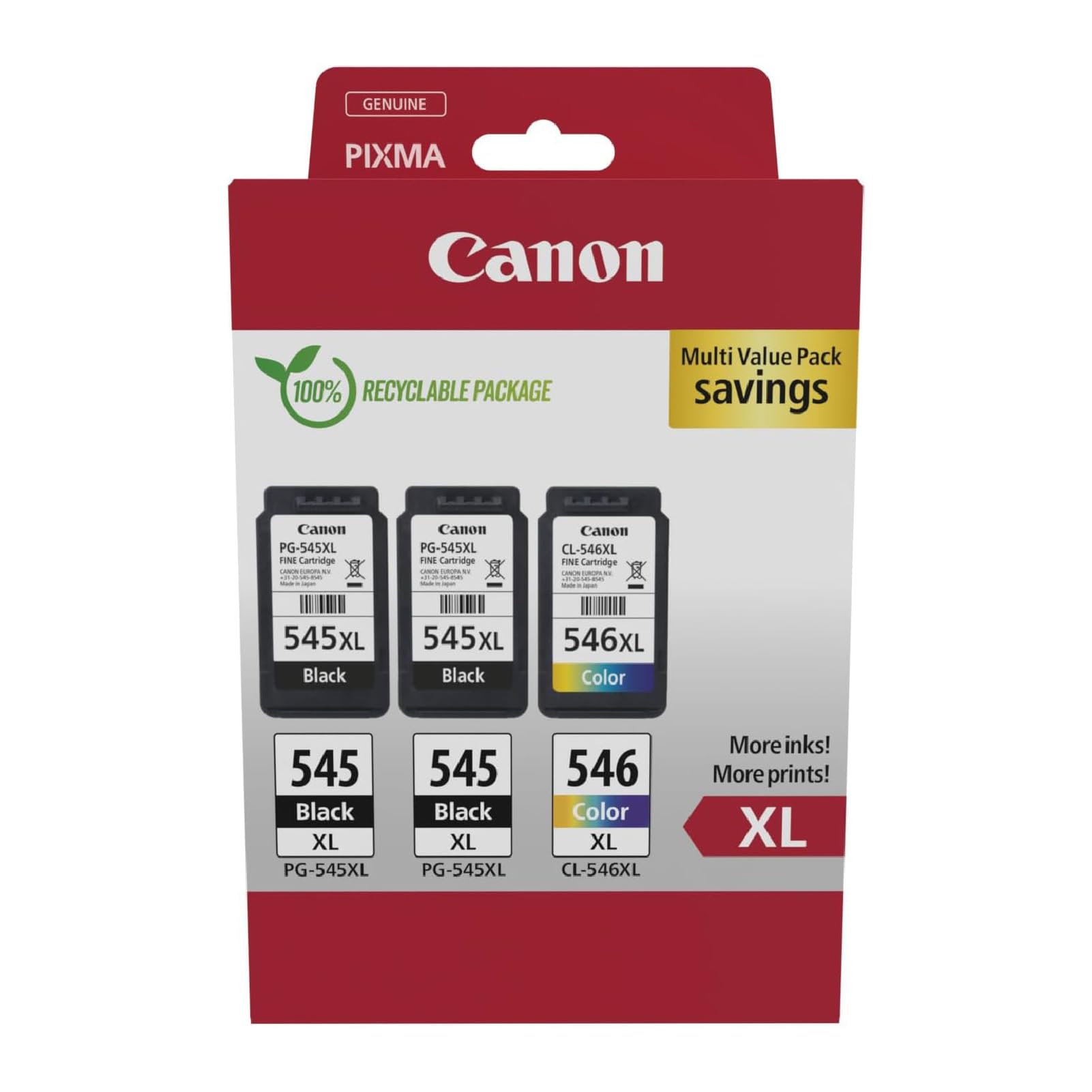 Canon PG-545XL x2/CL-546XL Triple Pack Tintenpatrone (Packung, 3-tlg)
