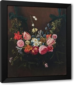 ArtDirect A garland of flowers with tulips, daffodils, lilies of the valley suspended from ribbons 1653 Custom Framed Art Print Giclee Print or Canvas Options with Various Sizes and Customization by Jan Philips van Thielen