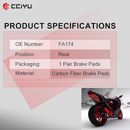 Miniatura 6 de CCIYU Pastillas de freno de motocicleta aptas para Honda, para Suzuki, para Yamaha, pastillas de freno traseras de fibra de carbono