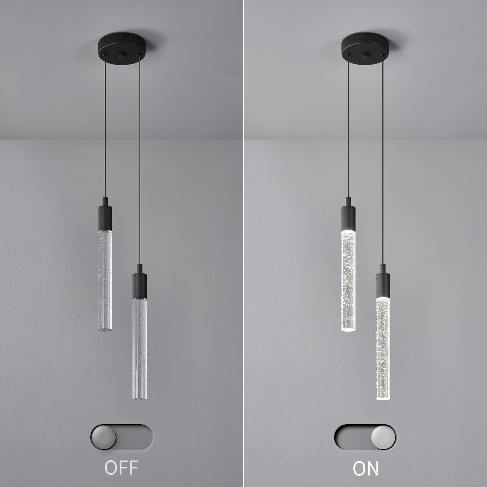 Nowoczesna lampa wisząca LED, czarna, mini lampa wisząca, do sypialni, stolik nocny, mała lampa wisząca (2 światła)