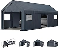 MFSTUDIO 13x24 Heavy Duty Portable Carport - Waterproof Garage Shelter with Zipper Doors & Roll-Up Sidewalls for Cars Boats Trucks
