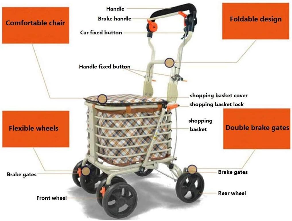 Shopping Trolley Grocery Cart Foldable Rolling Wheels Push Bag Condo Apartment Picnic Beach Travel Portable Folding