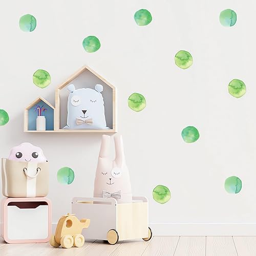 Miniatura 6 de 7 hojas de 84 calcomanías de pared de lunares de acuarela verde esmeralda, calcomanías de pared de arte circular, removibles de vinilo extraíble