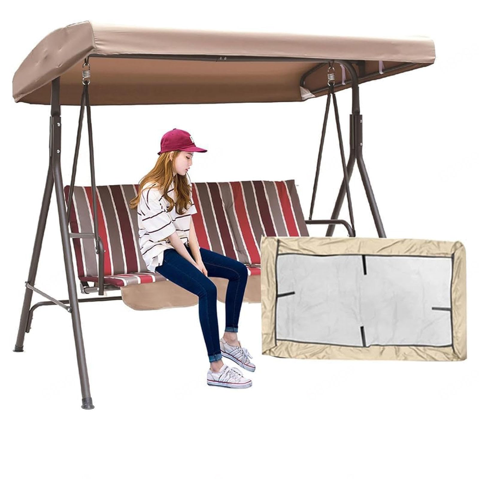 Lhcxkjgs Beige 210D Coated Oxford Fabric Canopy For Swing 75 X 47 X 7.8 In Waterproof, Uv-Resistant Swing Canopy For Lawn Garden,