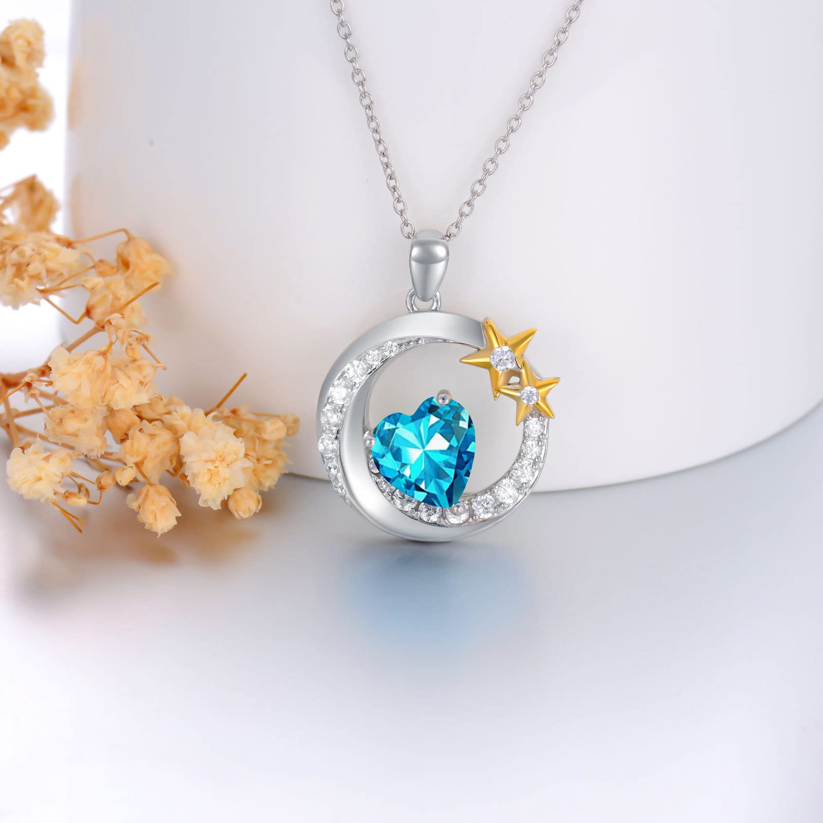 Collana con ciondolo a forma di luna e stella, per donne e ragazze, in argento Sterling 925, con luna e stella, con pietra portafortuna, regalo per mamma, figlia, moglie, fidanzata, sorella