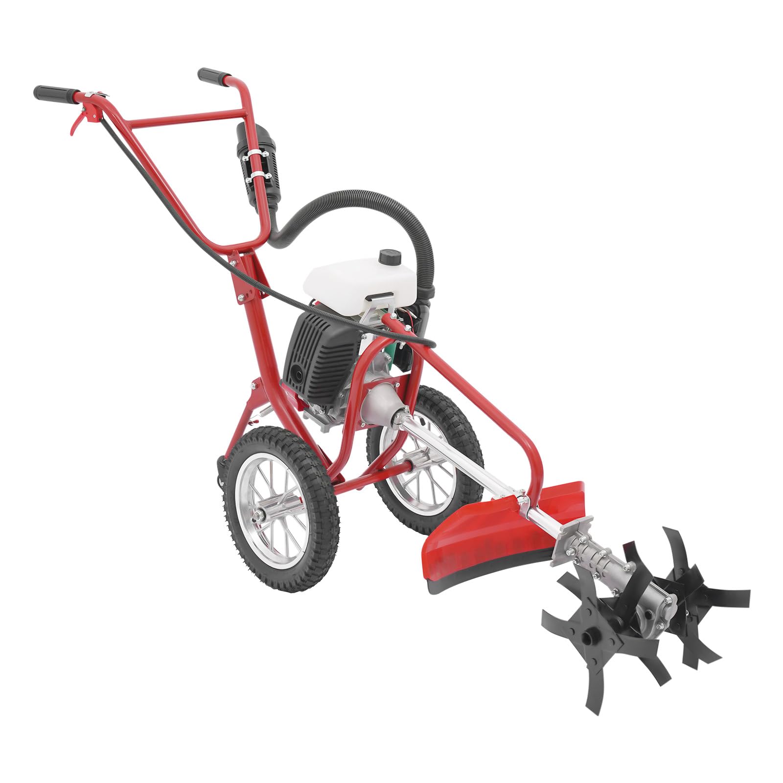 Petrol hoe, 63 cm³ petrol mini-cultivator with 4-stroke petrol engine, compact and lightweight micro cultivator with 10 cm cultivation depth for parks, gardens