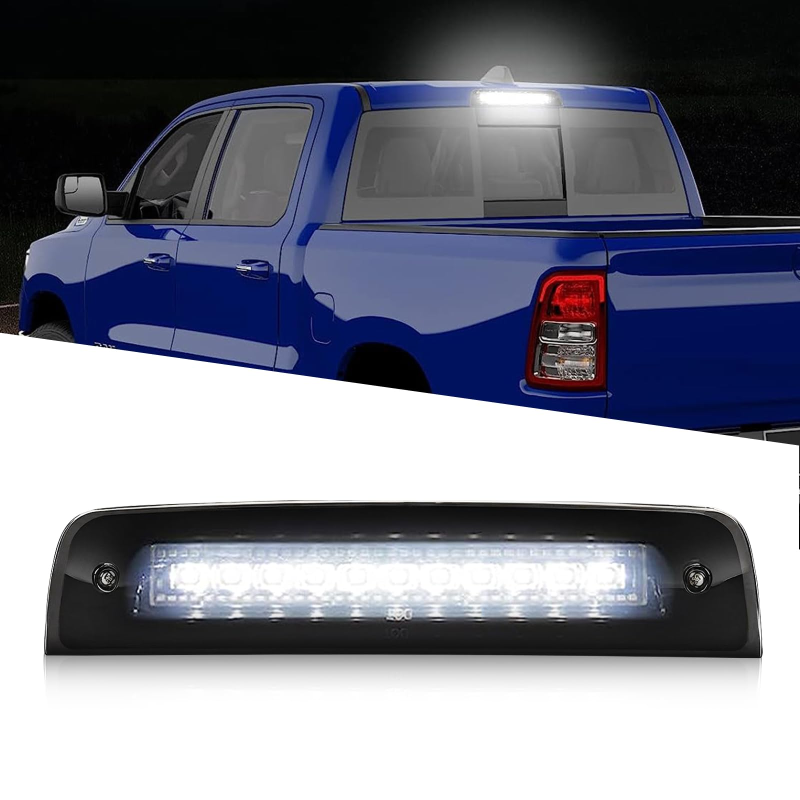 LESAUCE for Dodge RAM 3rd brake light, High Mount Stop Light for 2009-2021 Dodge Ram 1500 2500 3500 4500 Laramie, Cargo Light Red Flash Smoked Seal Foam Gaskets Roof for Pickup Truck