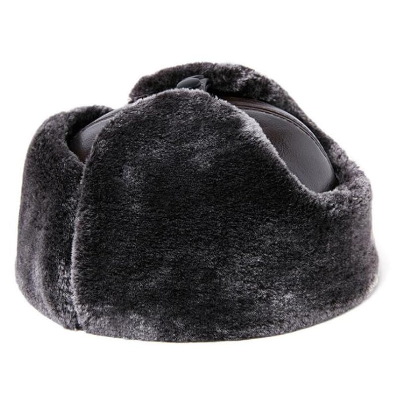 Cappello di Pelliccia da Uomo Invernale Berretto in Vera Pelle Velluto Spesso Cappelli Bomber Caldi Paraorecchie in Bovina Berretti Sci for