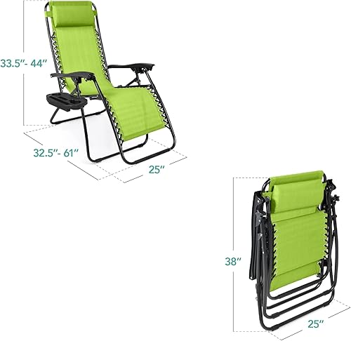 Miniatura 94 de Best Choice Products Juego de 2 sillas reclinables ajustables de malla de acero con gravedad cero con almohadas y bandejas portavasos, color arena