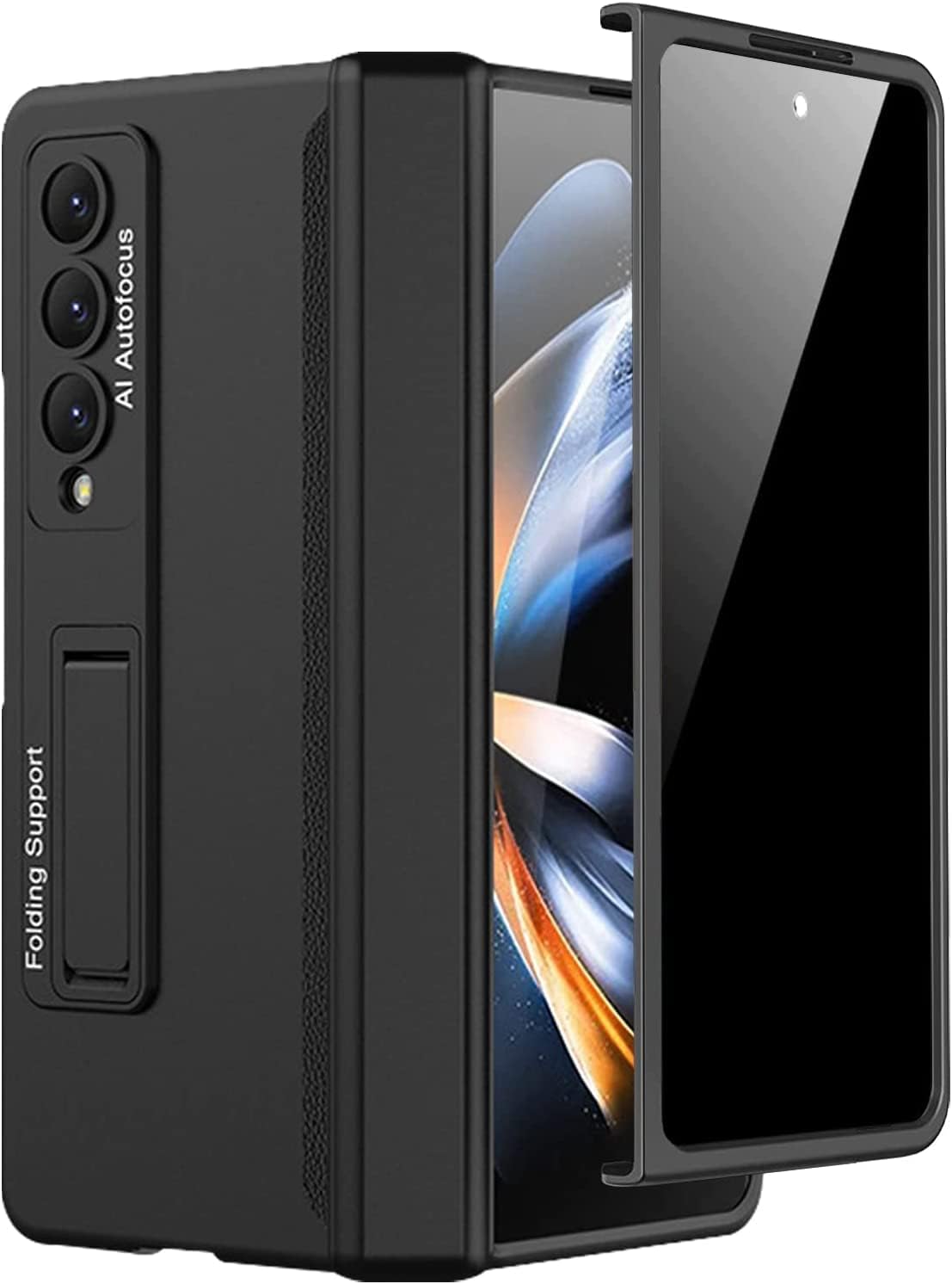 Miimall for Samsung Galaxy Z Fold 4 Case with Hinge Protection, Built-in Privacy Screen Protector, Kickstand, Magnetic Case, PC Silicone Anti-Drop Anti-Spy Hinge Cover for Z Fold 4 - Black