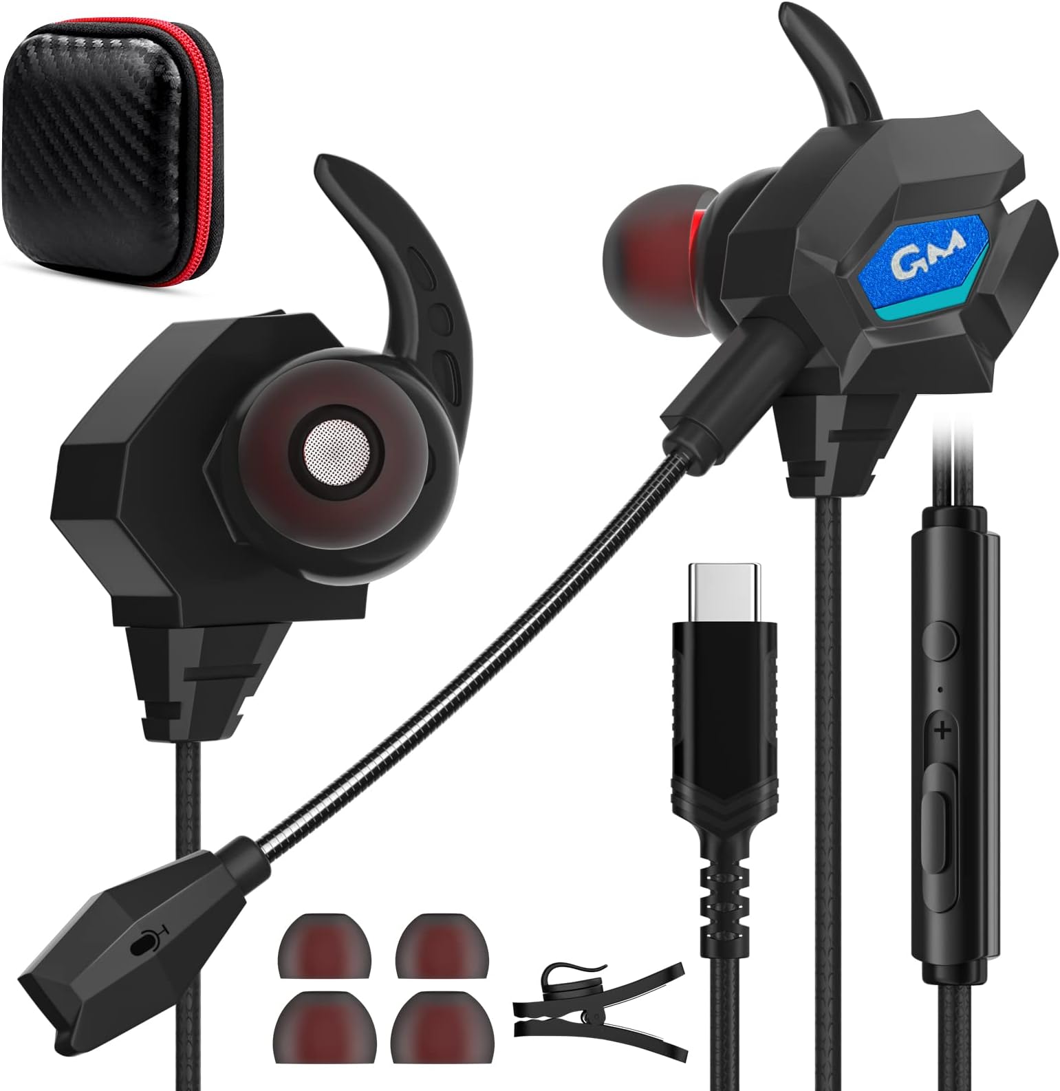 USB C Earbuds with Boom Mic for iPhone 15 Pro Max Gaming Headset Wired in-Ear Type C Earphones Noise Canceling USB C Headphones for iPad OnePlus 10 Samsung Fold 5 4 Flip 3 S23 S22 S21 Pixel 7 Pro 6A