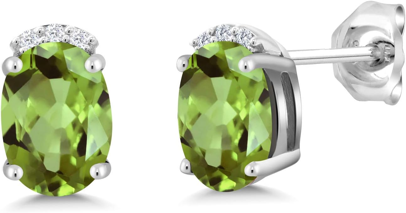 Gem Stone King 925 Sterling Silver Gemstone Birthstone and White Lab Grown Diamond Stud Earrings For Women | Oval 7X5MM | Fine Jewelry for Her Mom Women Wife