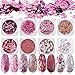 FLOFIA 8 Scatole Glitter Unghie Pailettes Glitterata Unghie Nail Art per Decorazione Nail Art Brillante Unghie Corpo Glitter Glitterata Unghie Rosa