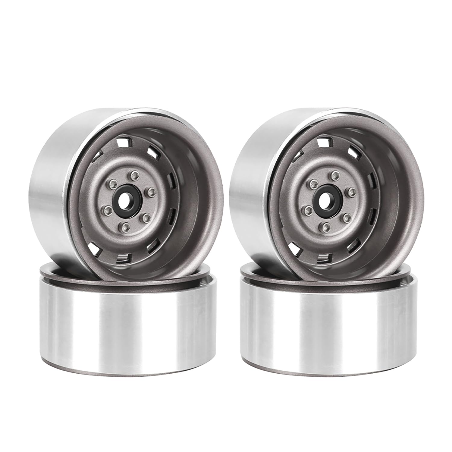 KINGCOO 4PCS 1,9" Beadlock Räder Felgennabe Offset-8.9mm Metall Deep Dish Nabe für 1/10 RC Rock Crawler Auto für TRX4 Axial SCX10 90046 TRX6 TRX4 TF2 D90 GEN8 UTB18 1,9 Zoll Größe Reifen (Grau)