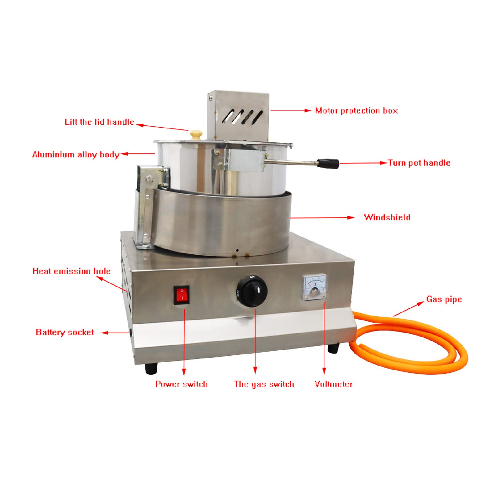 LGXEnzhuo Stainless steel Corn Popper Commercial Gas Electric Popcorn Machine Gas Heating Automatic Stirring Popcorn Maker Spherical Butterfly Popcorn Pot DC12V 25W