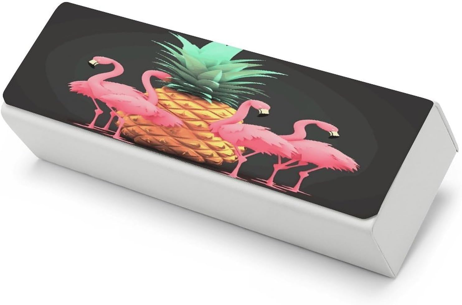 Pineapple Flamingos Glasses Case Fashion Portable Hard Shell Eyeglasses Case Travel Sunglasses Case with Cleaning Cloth Premium PU Leather Eyeglass Holder for Women Men
