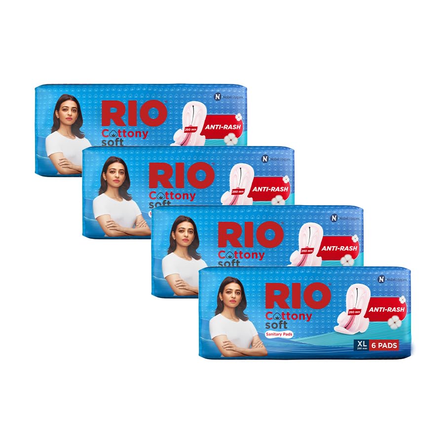 Image of RIO Sanitary Pads for women, Cottony Soft with Wings (XL) - (280mm, Pack of 24)