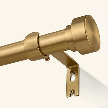 Warm Gold Curtain Rods for Windows 28 to 48 Inch | 1 Inch Brass Heavy Duty Window Curtain Rod, Brushed Gold Window Treatment Rods, W1 Brass, 32"-60"