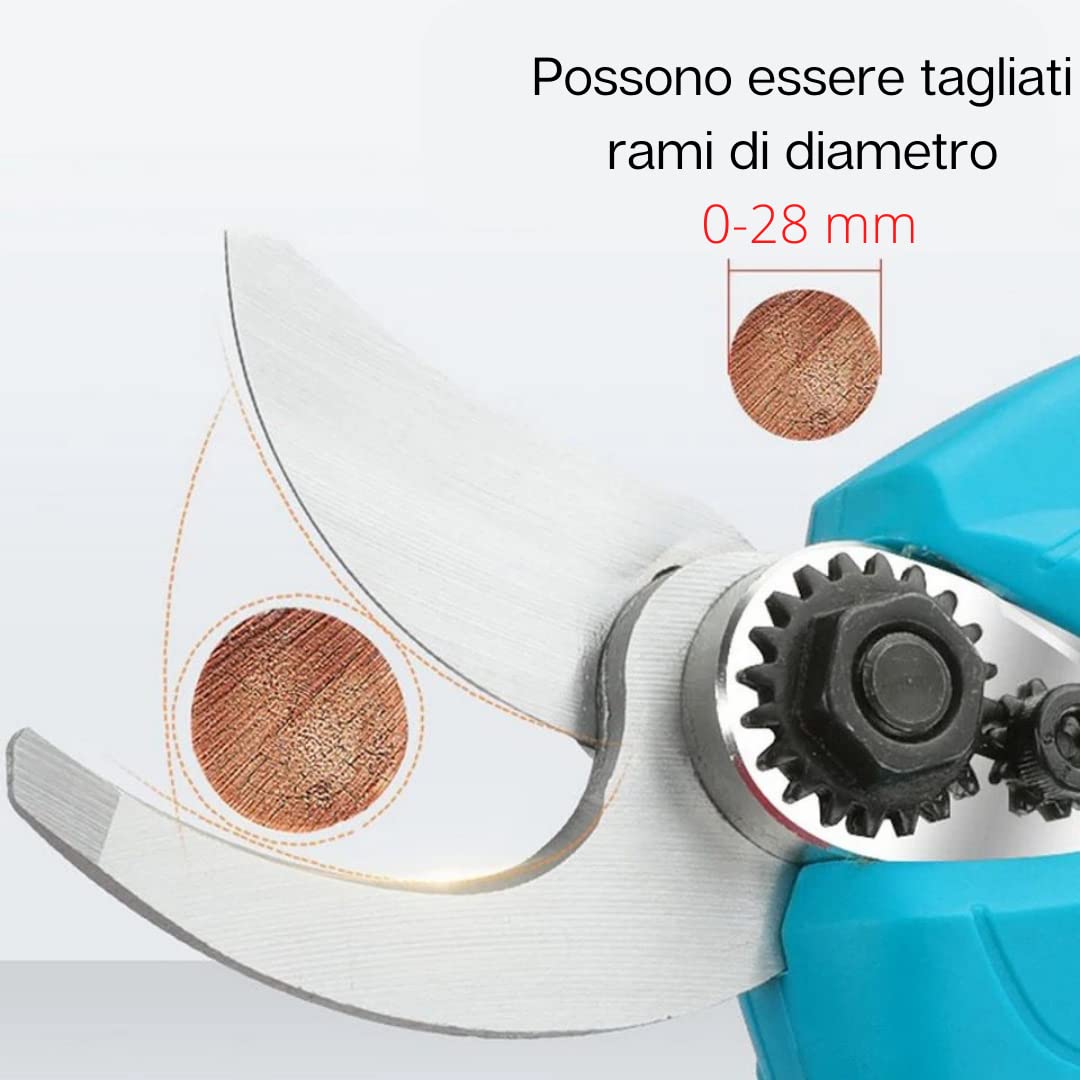 Forbici Potatura con 2 Batterie da 48V Trincia Rami Professionale Cesoie Elettriche Forbice da Giardino Alberi da Frutta Cordless Senza Fili Arbusti, verde blu