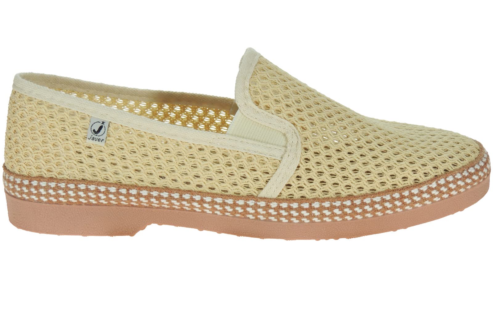 Calzados Romero JAVER - Zapatilla Cerrada en Doble Rejilla Algodón para Hombre - Plantilla Esparto - Piso de Goma - Para Calle. BEIG talla 44