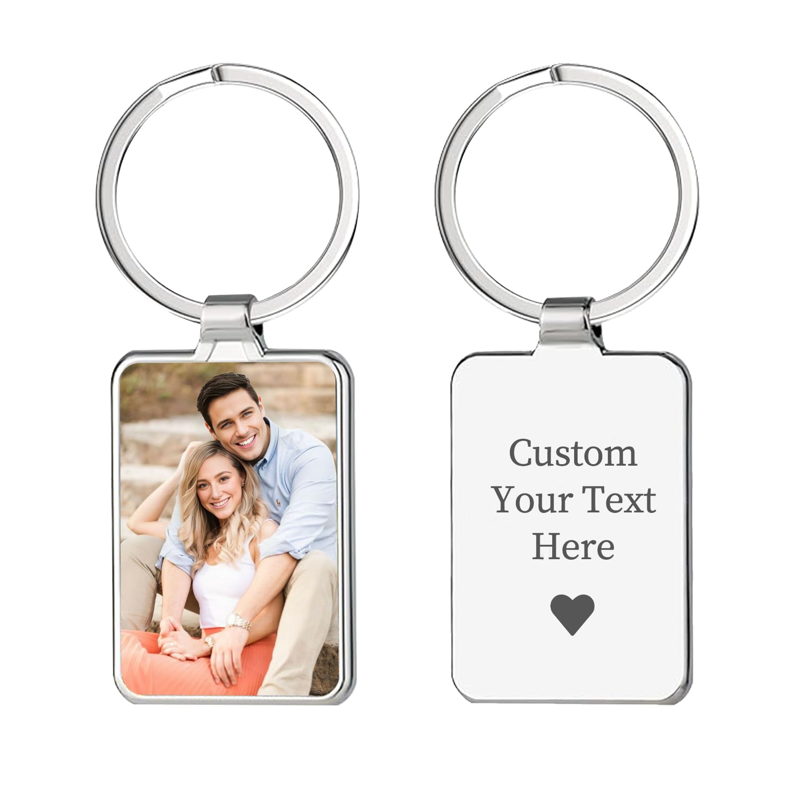WBW Personalised Keyring Custom Photo Printed Text Engraved Keepsakes Key Ring Gifts for Him Men Boyfriend Family Dad Mum (rectangle)
