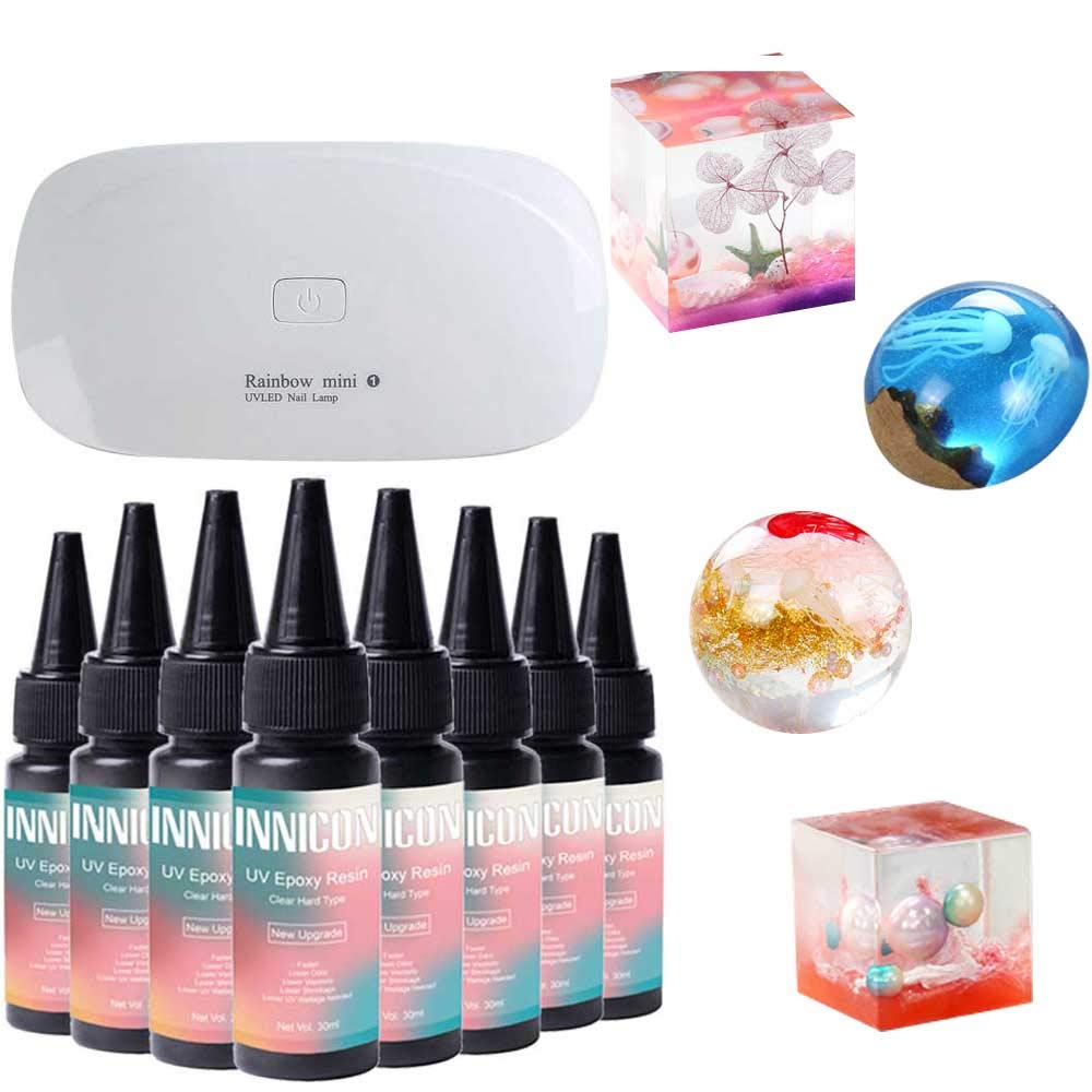 UV-hars epoxygellijmset, 240 ml snel uithardend transparant hard type zonnekuur, DIY-decoratie Sieraden maken DIY voor siliconen mal Hangers Oorbellen ketting armbanden, met lamp