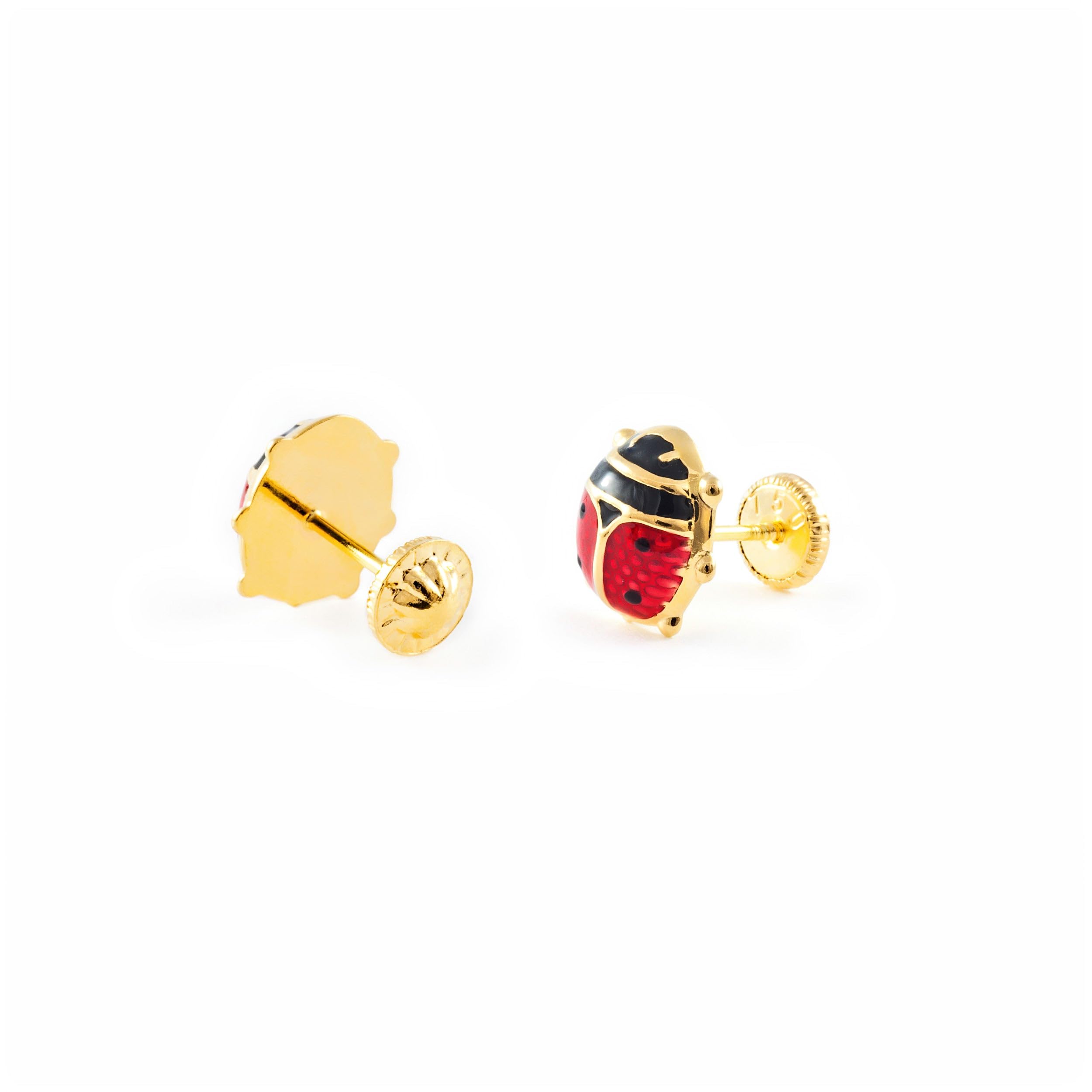 Mondepetit - Orecchini ragazza donna Smalto Rosso-Nero Coccinella Oro Giallo 18K - Scatola Regalo - Certificato di garanzia