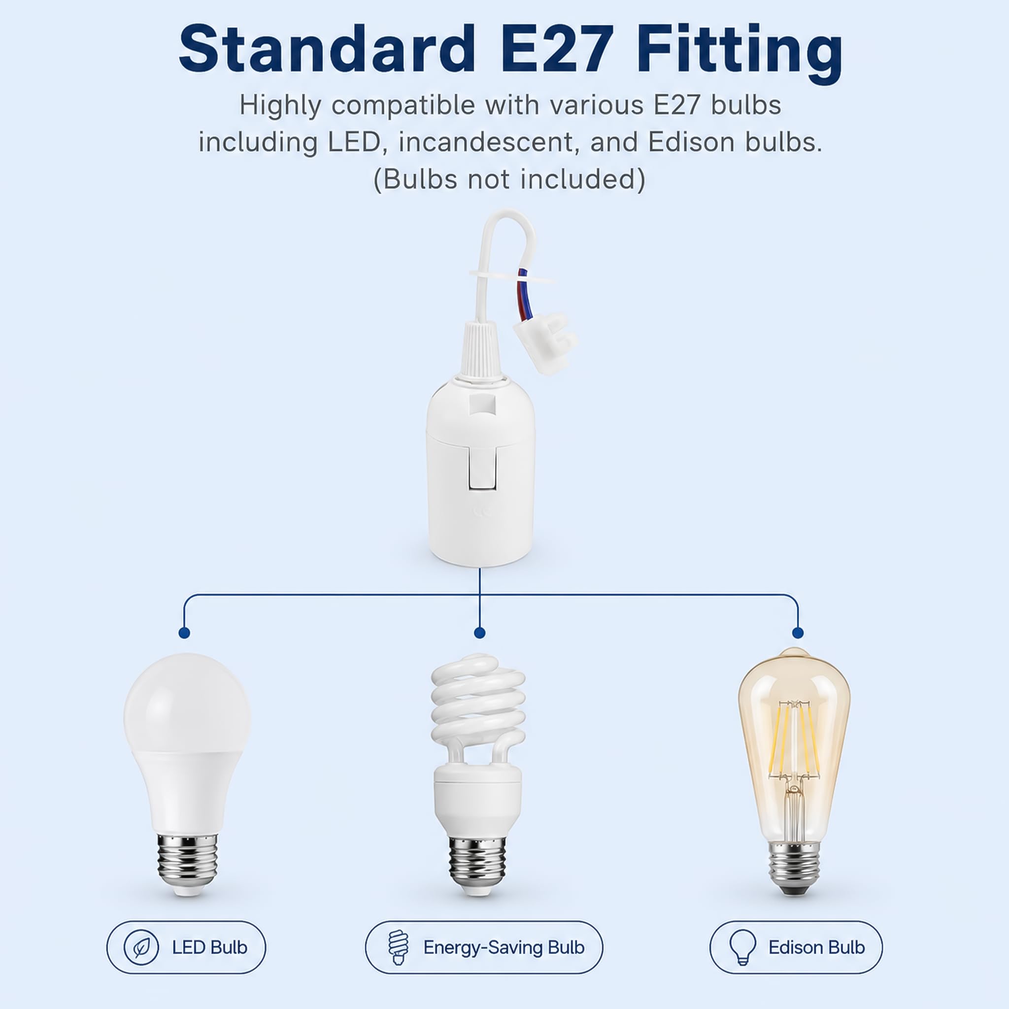 5 Stück E27-Fassungen, E27-Lampenfassung mit Kabel und Sockelklemme für Halogenlampen und Energiesparlampe, Lampenfassung mit Spannungsprüfkabel, Lampensockel für die Installation