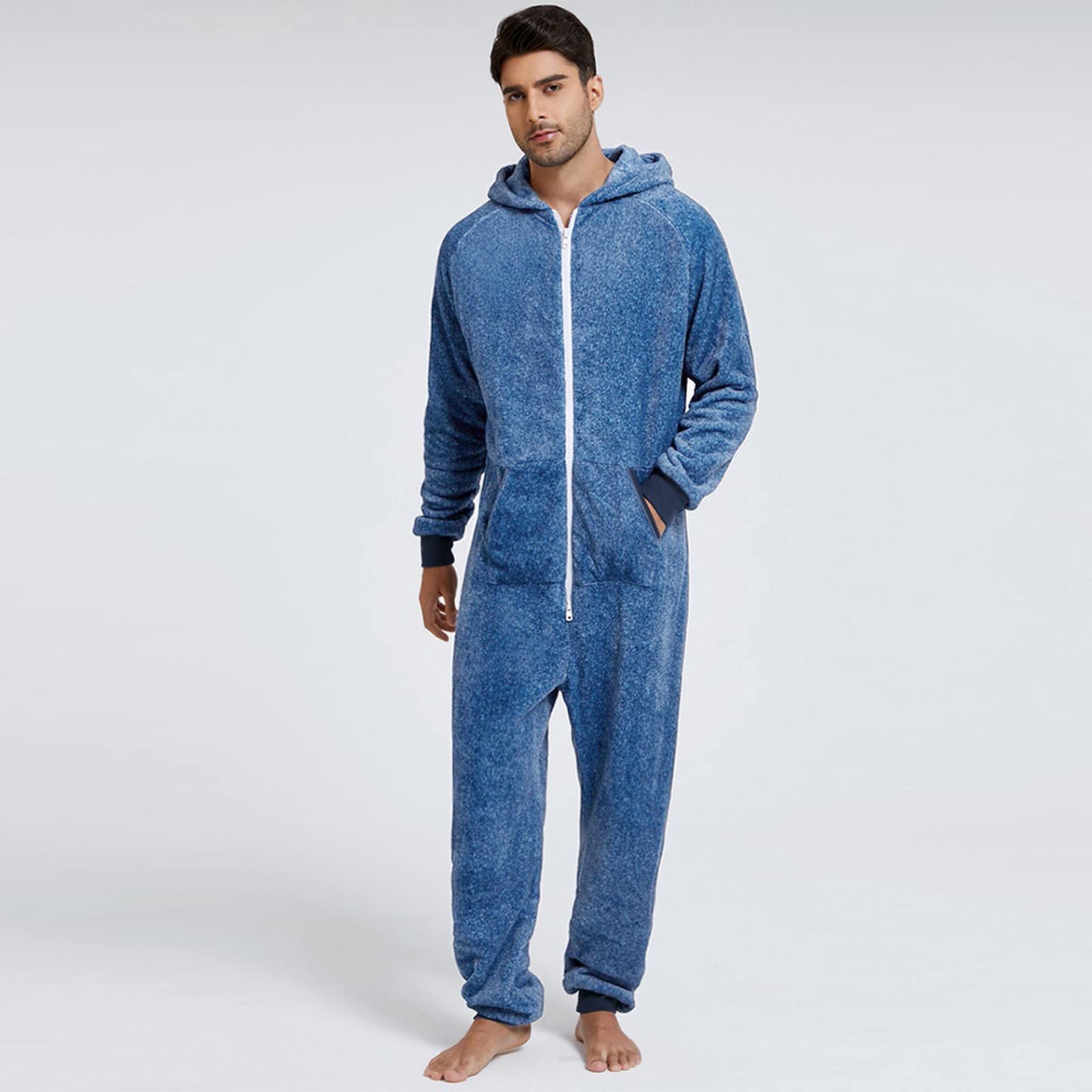 Jumpsuit Herren Schlafanzug - Loungewear Herren Set Einfarbige Schlafshirt Nachtwasche Lässige Schlafoverall Hausanzug Mit Reißverschluss Schlafmantel Flauschig Morgenmantel Freizeitanzug