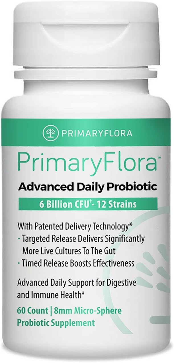 Primary Flora Probiotics โ 60 Daily Time Release Pearls โ Advanced 12 Strain Blend for Women, Men, and Kids โ New Technology Delivers Over 50 Billion CFU Equivalent to Digestive System