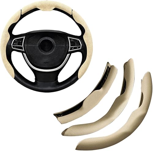 Funda para volante de automóvil, de piel napa de 15 pulgadas, juego de 3 protectores antideslizantes para volante de automóvil, ajuste universal