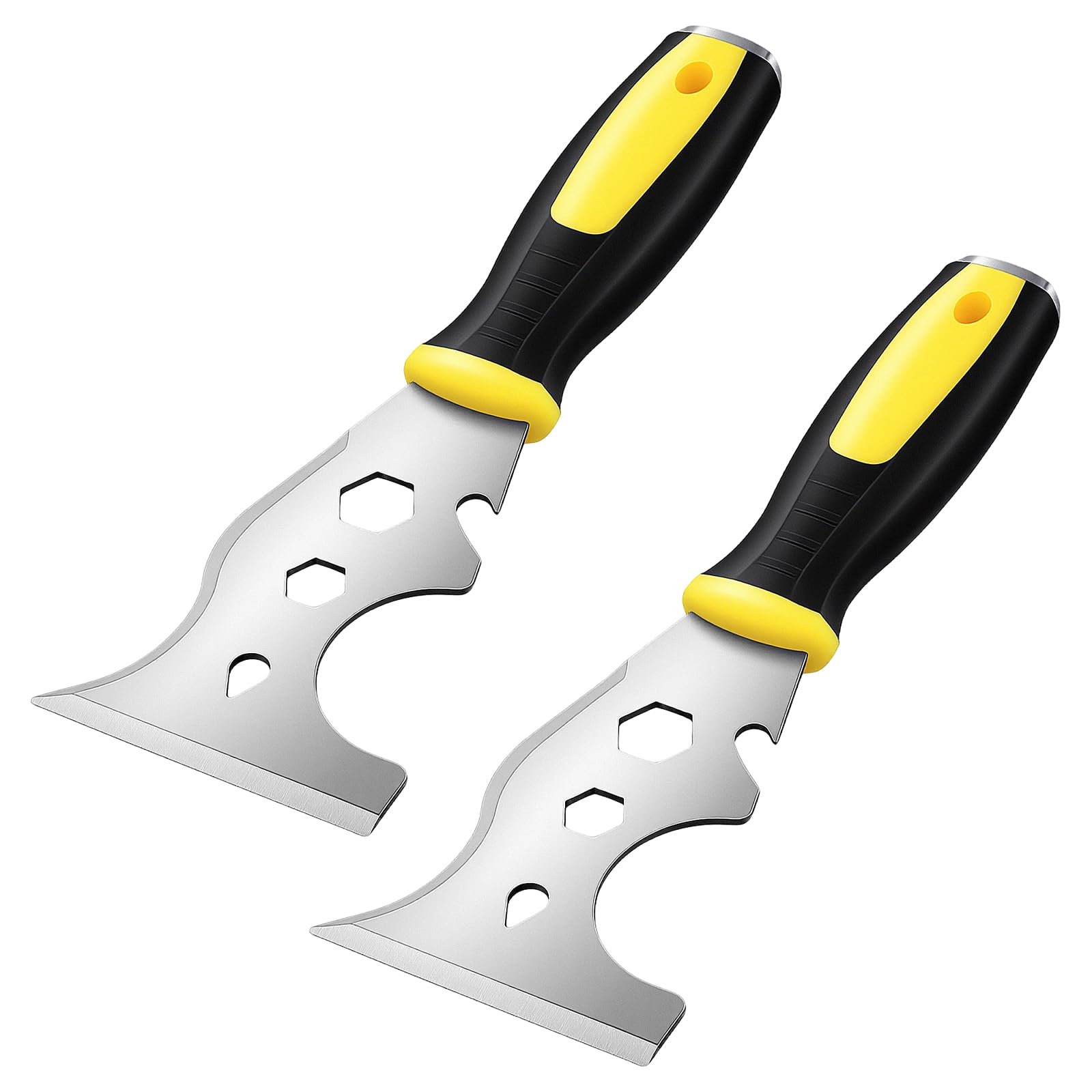 CHEUNGR 2 Pcs 13-in-1 Painters Tool, Multi Stainless Steel Scraper Tool Includes Roller, Straight and Curved Scrapers for Paint and Wallpaper Removal, Roller Cleaner, Putty Spreader