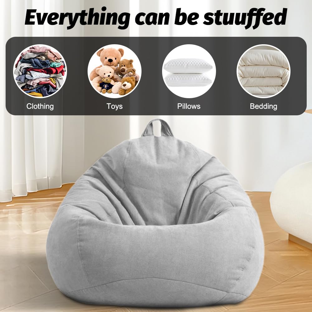 Sitzsack XL Hellgrau, Sitzsäcke Tropfenform nur Bezug (ohne Füllung), Bean Bag Chair für Erwachsene Kinder, Gaming Sitzsack für Wohnzimmer Kinderzimmer Sofa Outdoor Deko, 100x120cm