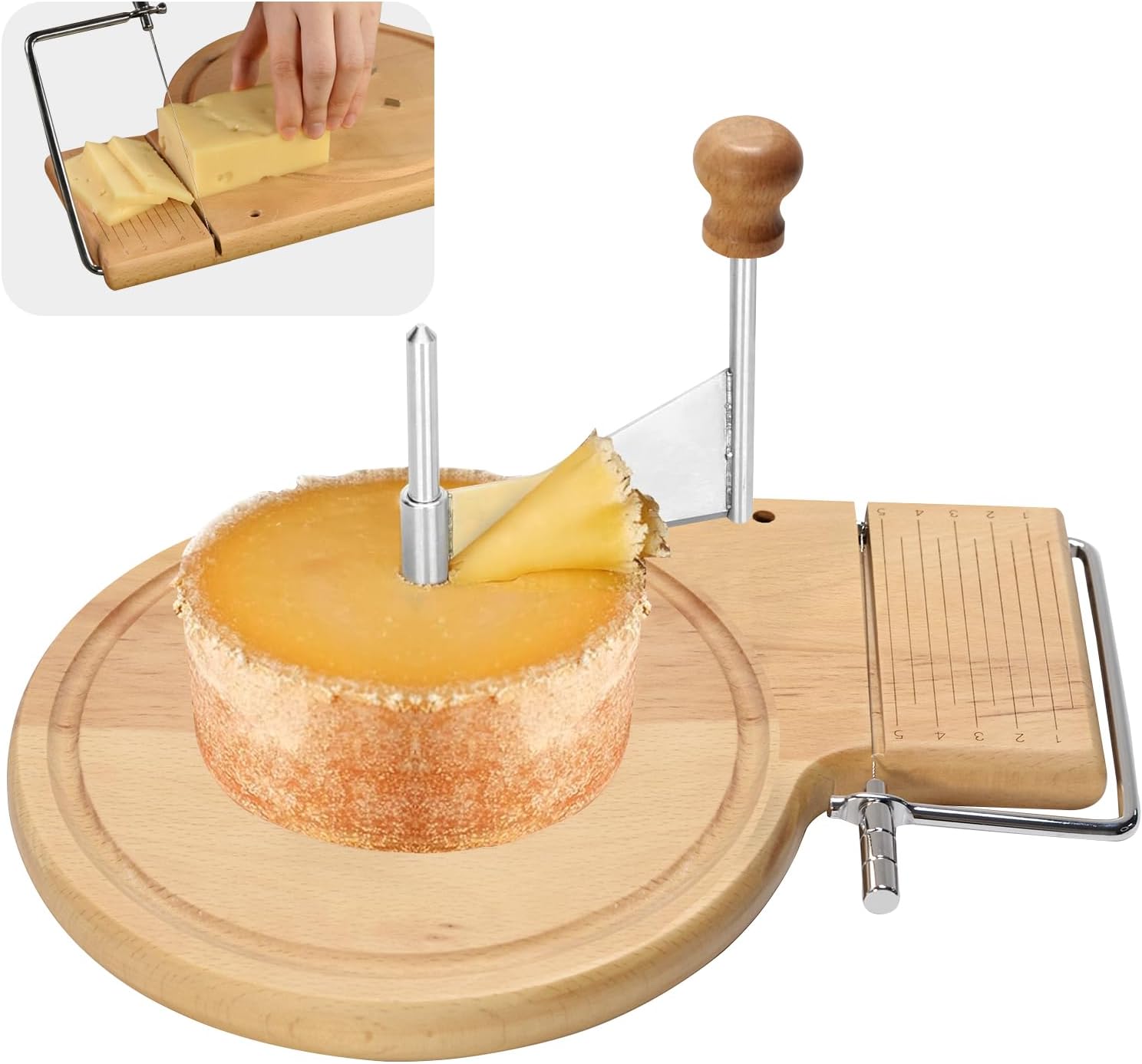 Cheese Curler, Cheese Slicer & Cheese Cutter, Beech Wood Cheese Shaver with Adjustable Thickness, Ideal for Slicing Hard & Soft Cheeses, Perfect for Tete de Moine, Girolle, and Chocolate Shaving Cheese Curler, Cheese Slicer & Cheese Cutter, Beech Wood Cheese Shaver with Adjustable Thickness, Ideal for Slicing Hard & Soft Cheeses, Perfect for Tete de Moine, Girolle, and Chocolate Shaving