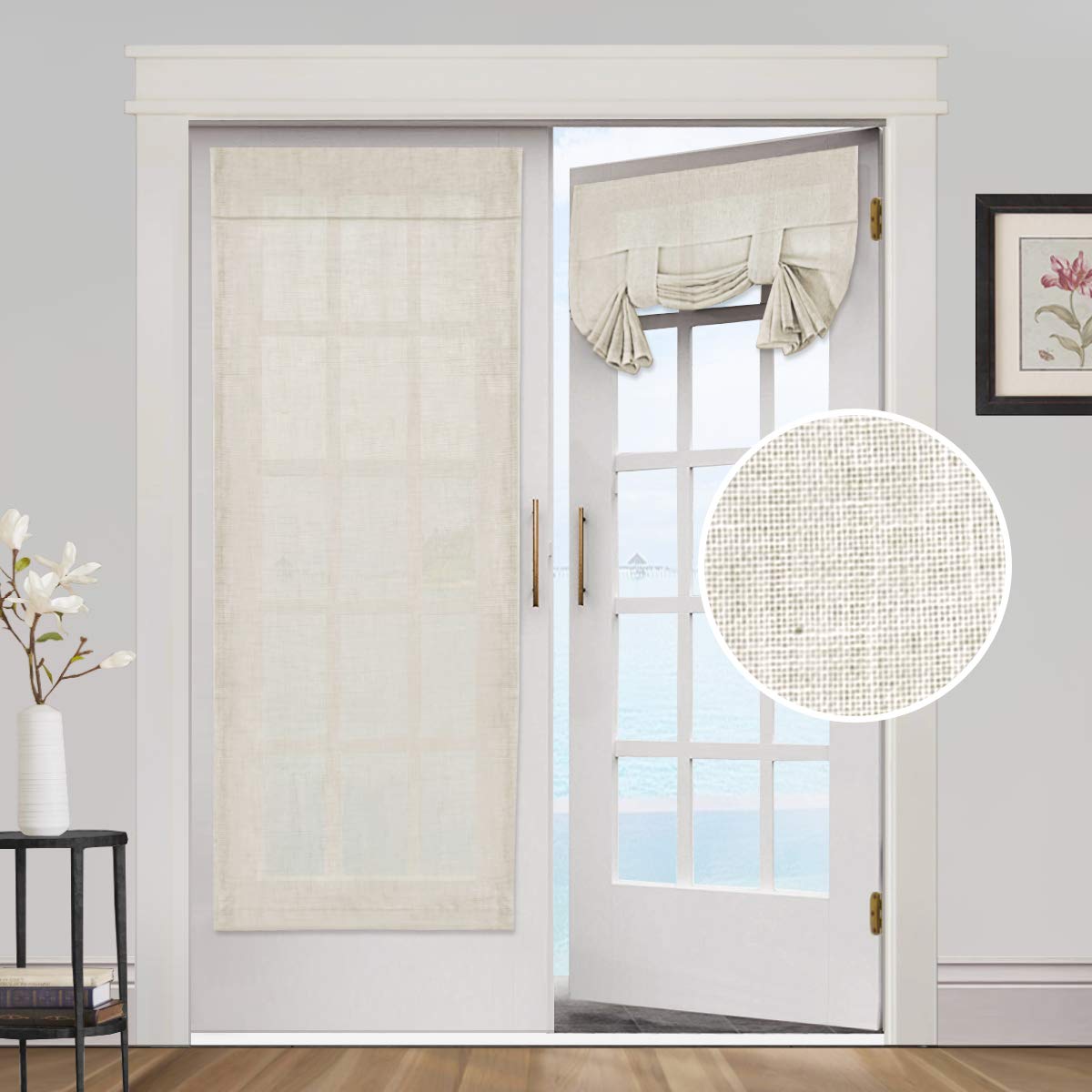 PrinceDeco Natural Linen Door Curtain Light Filtering Front Door Curtain Sliding Door Curtains Privacy Assured Room Darkening Curtains for French Door