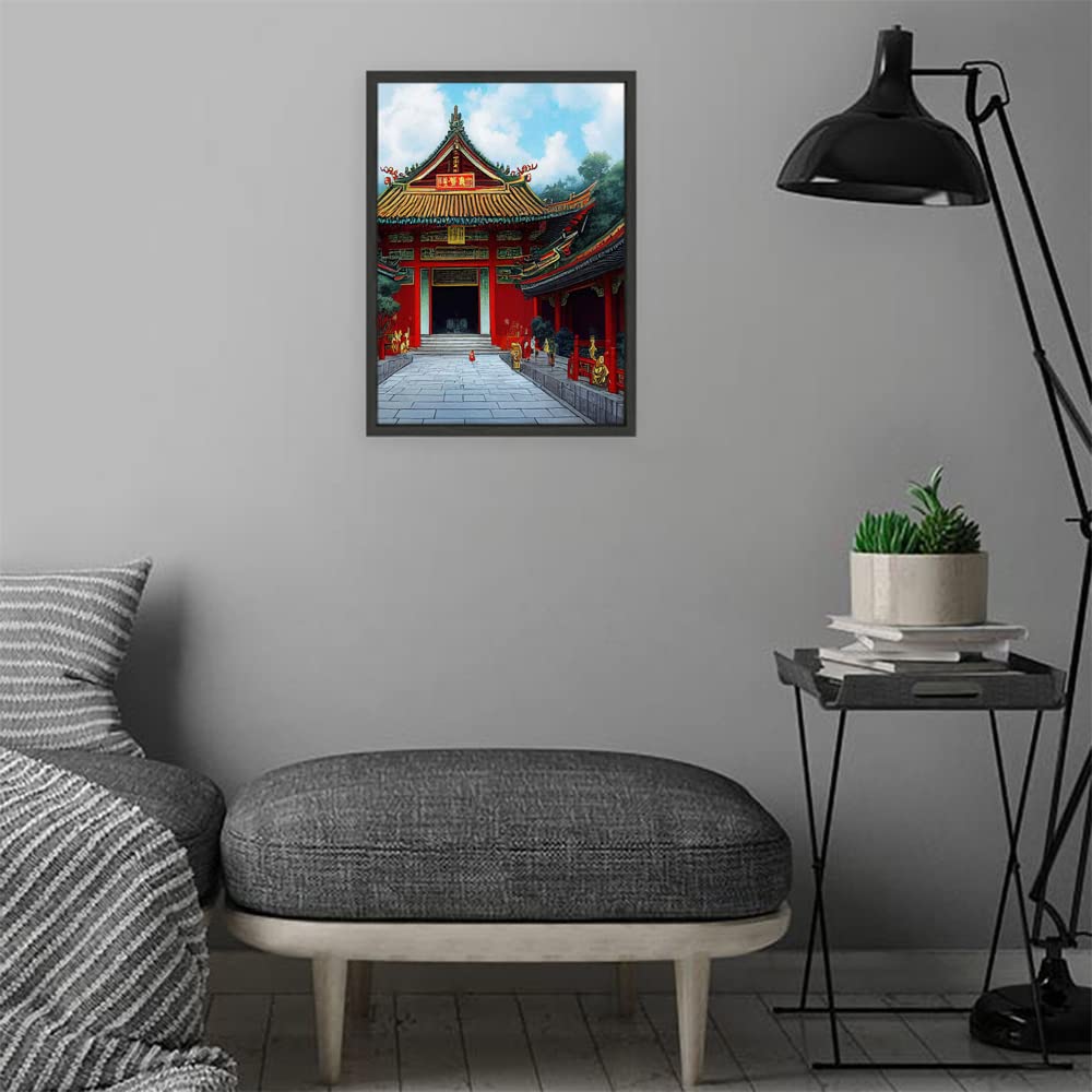 Verre Art Designs Print Black Floater Framed Canvas Wall Art Decoration Poster (10x14 Inch) - Chiayi Cheng Huang Temple