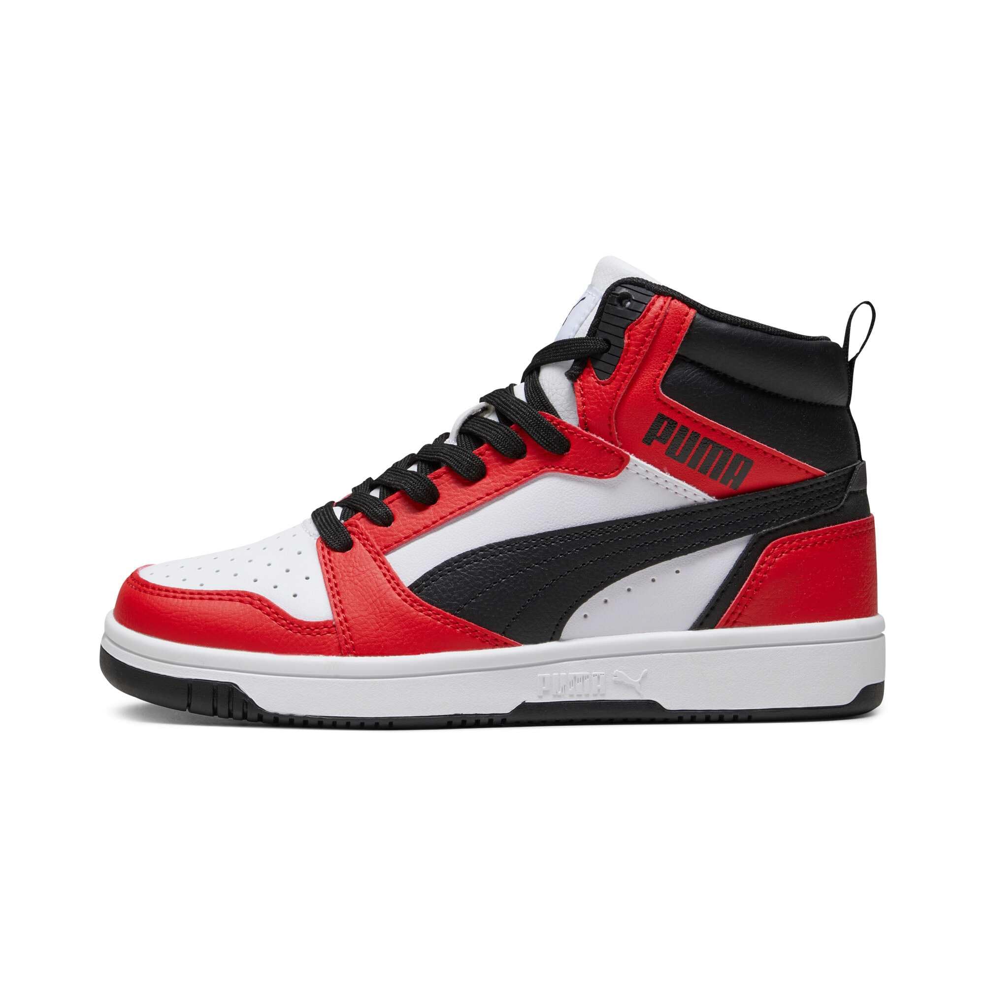 PUMA Mixte Enfant Rebound V6 Mid Jr Shoes, Puma White Puma Black For All Time Red, 39 EU