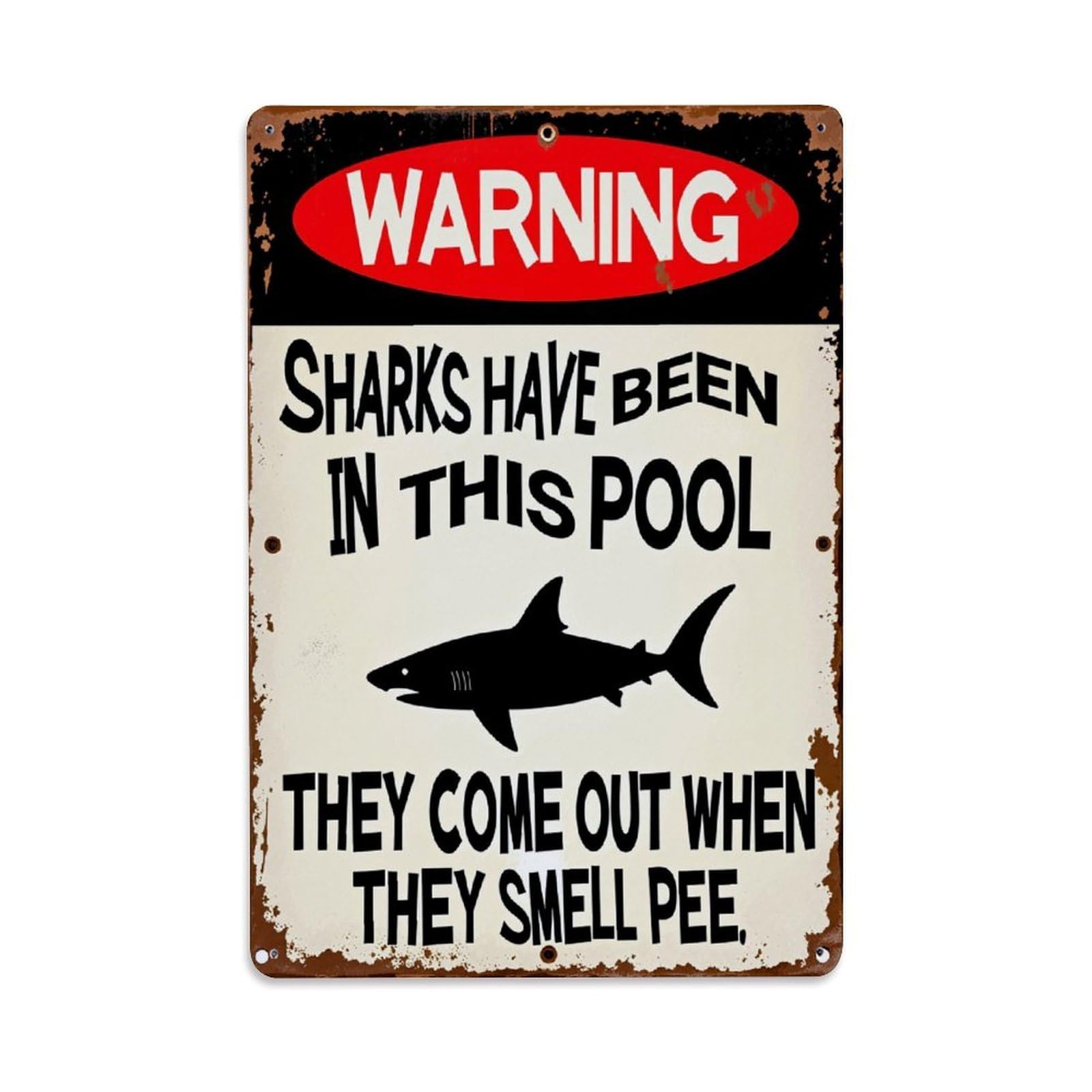 Enderetf Vintage Warning Sharks Pool Pee Humor Tin Sign Metal Poster, Home Bar Garage Man Cave Cafe Indoor & Outdoor Wall Decoration 8X12inches