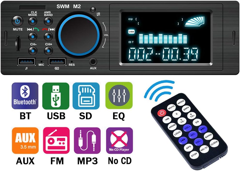 Car Stereo Receiver with Bluetooth,4x60W Car Audio FM Radio, MP3 Player USB/SD/AUX Hands Free Calling with Wireless Remote Control