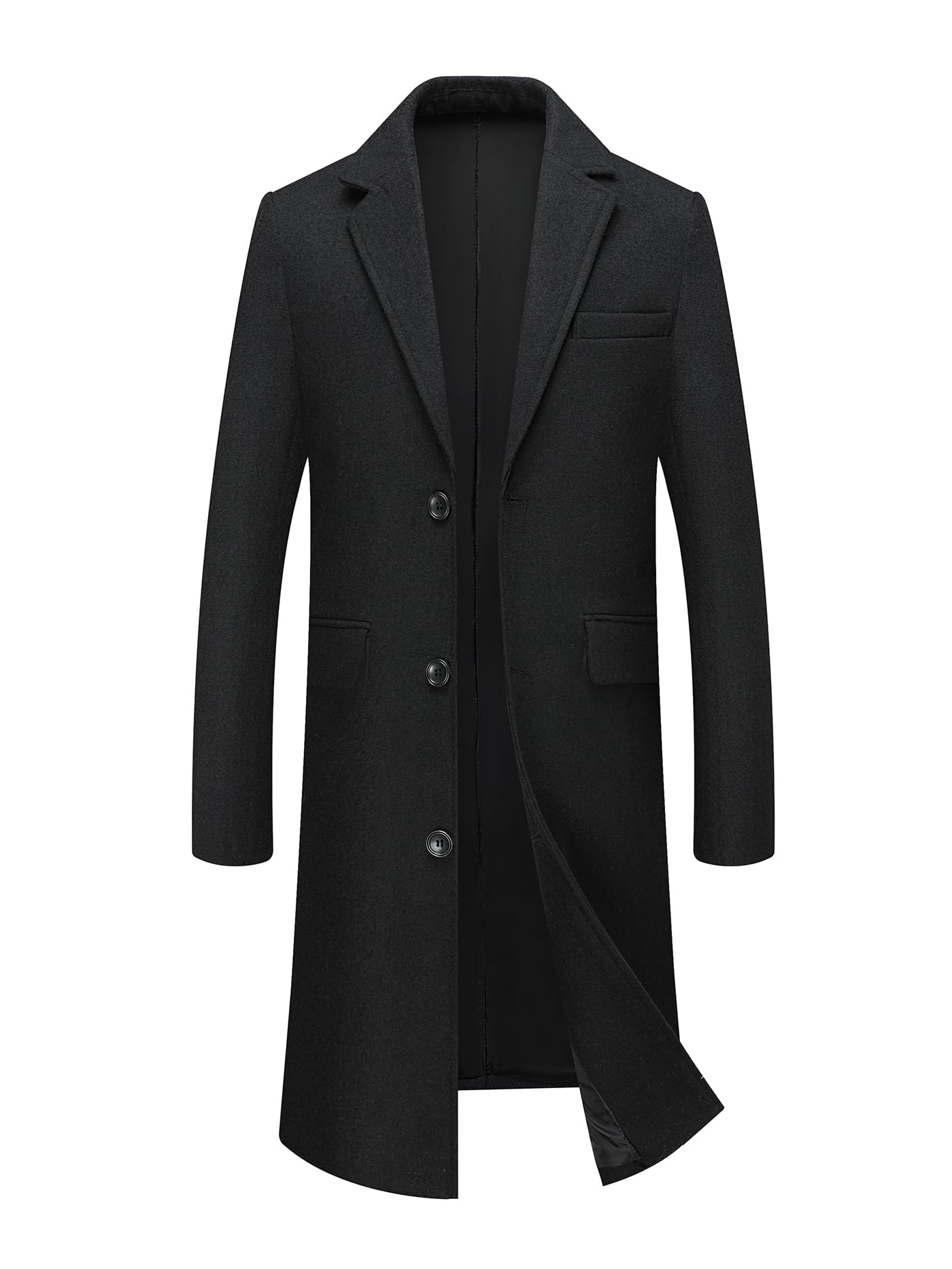 INVACHI Mens Wool Blend Long Trench Coat Notched Collar Single Breasted Overcoat Warm Winter Pea Coat