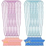 18 Pieces Baby Gender Reveal Beads 5 mm Round Bead Necklaces with Team Boy Team Girl Felt Pendant Ornaments for Gender Reveal Party Baby Shower, Pink and Blue