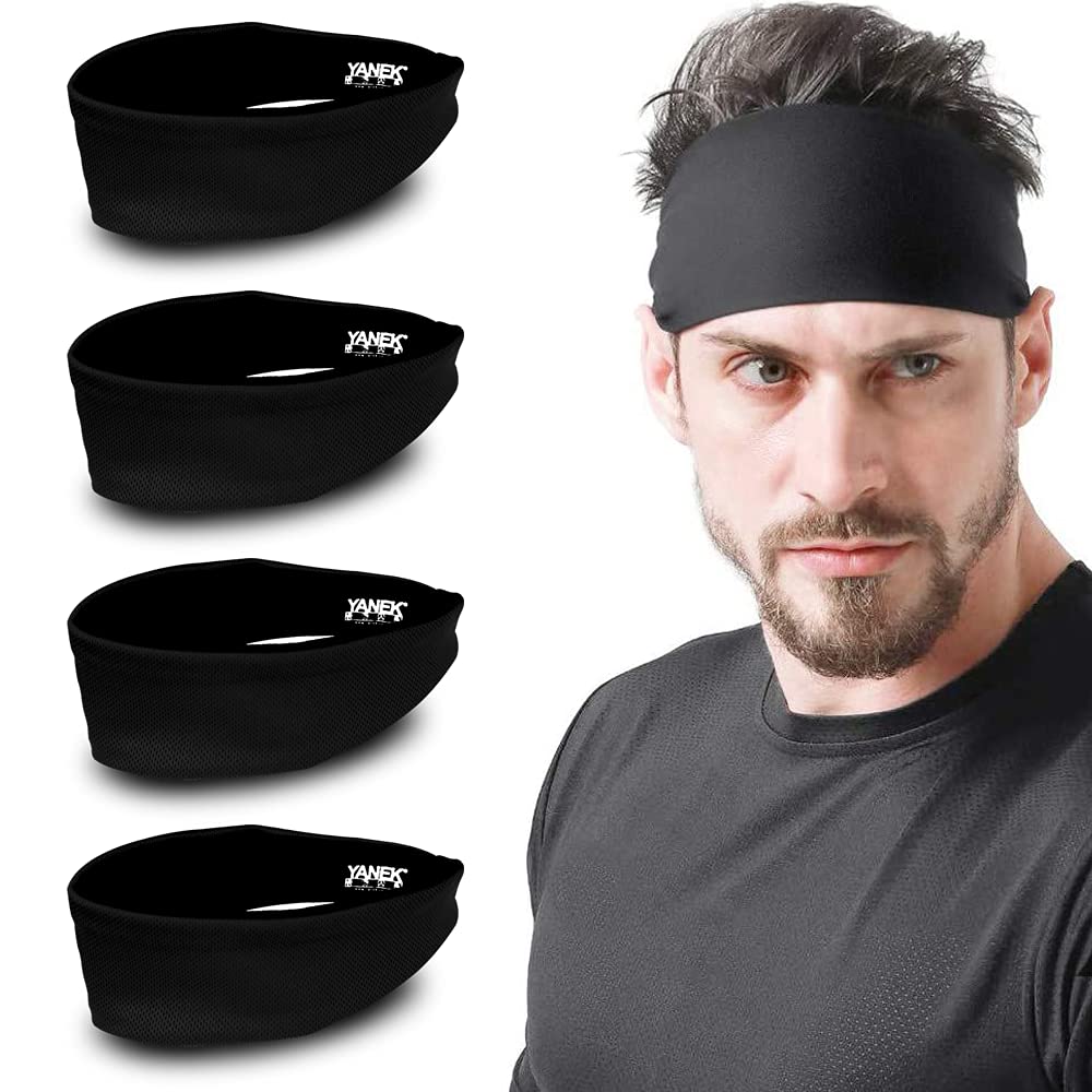 YANEKHeadband | Hairband | Sweatband | Anti-odour | Comfortable for Workout, & Sports | Unisex (Pack of 4)